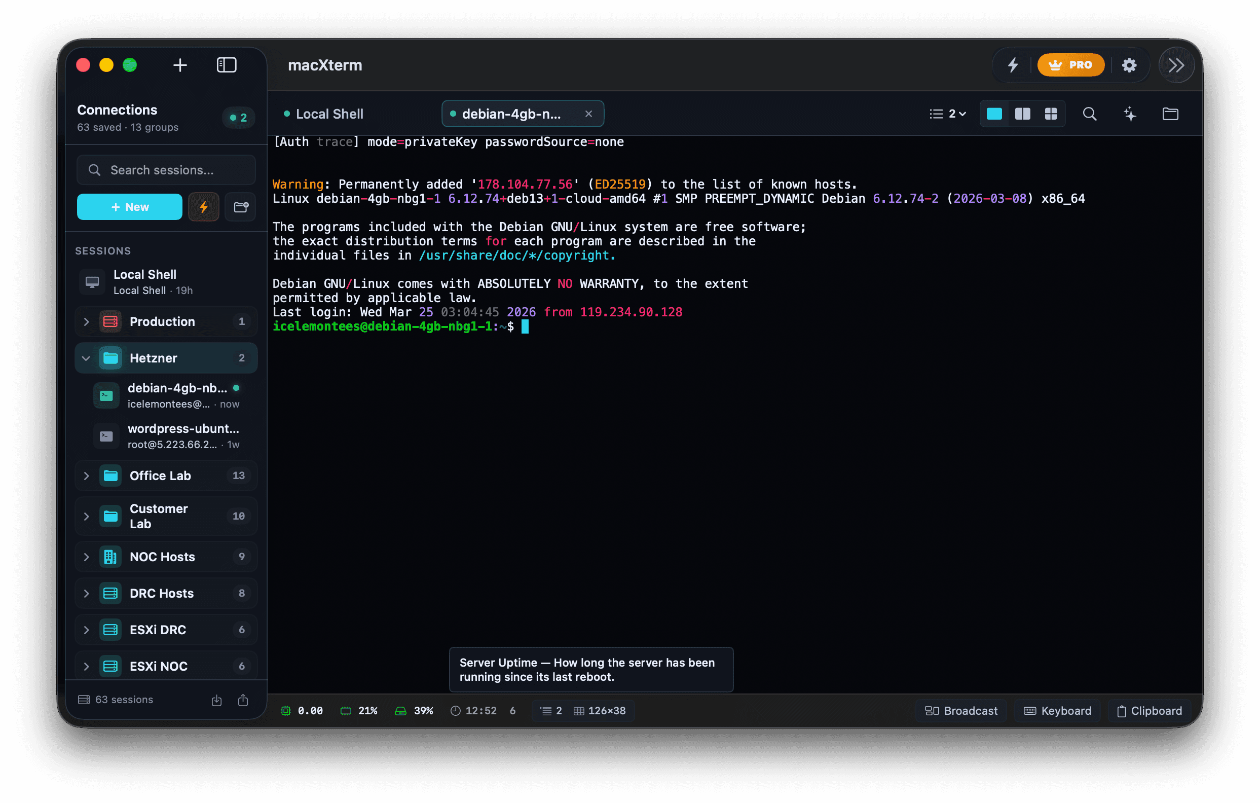 Enhanced system stats footer in macXterm