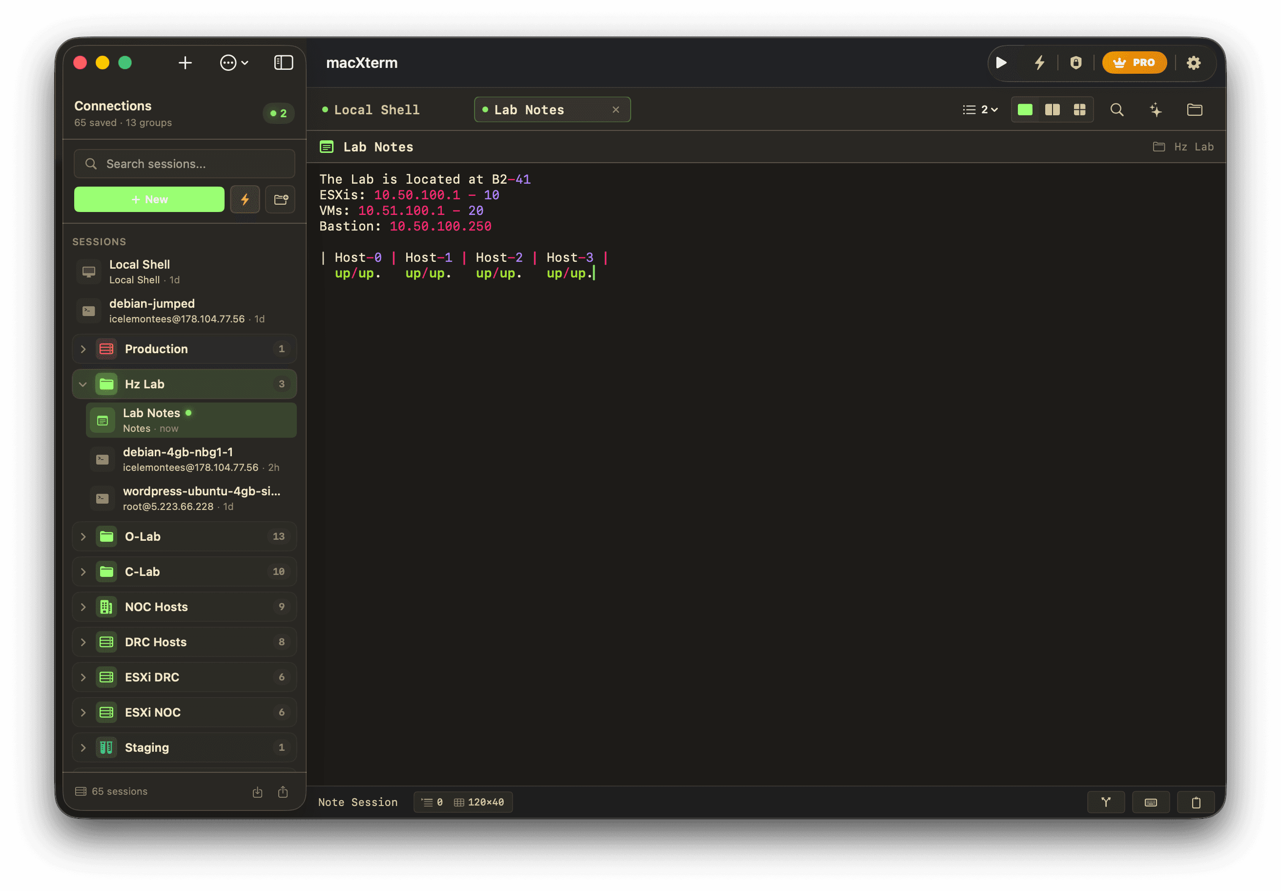 Folder notes saved inside a server group in macXterm